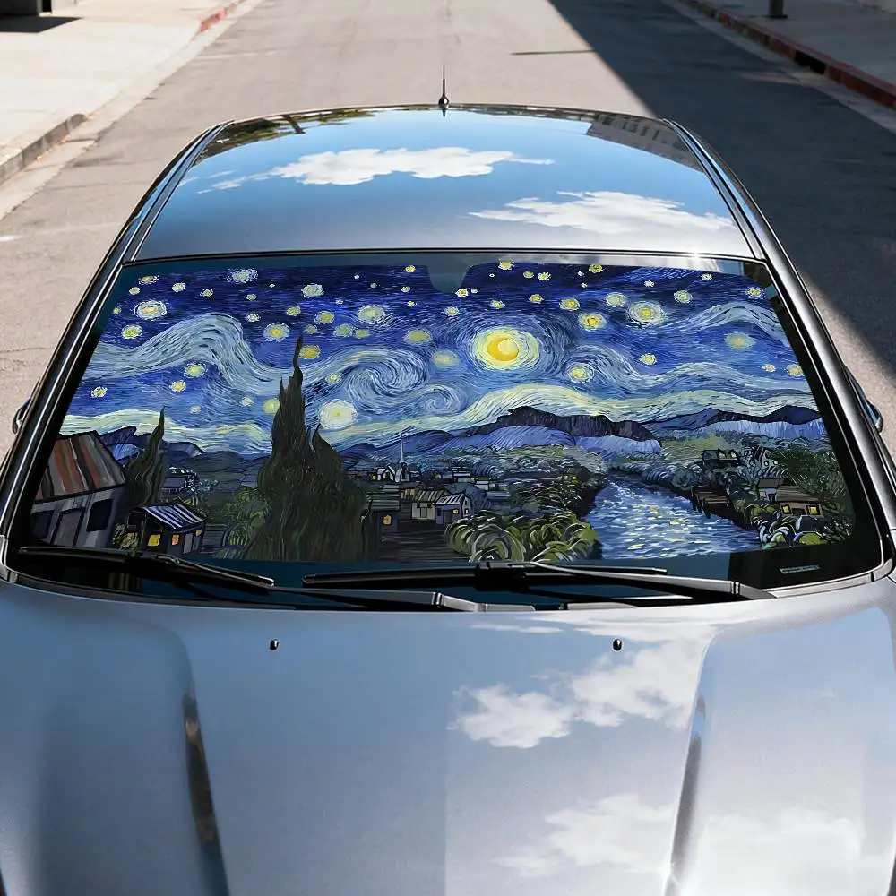 Starry Night Car Sunshade - Artistic Windshield Protector and Visor Accessory