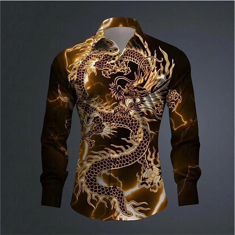 

Fashion trend Men's shirt Dragon Culture Abstract 3D printed shirt for everyday wear comfortable lapel long sleeve top