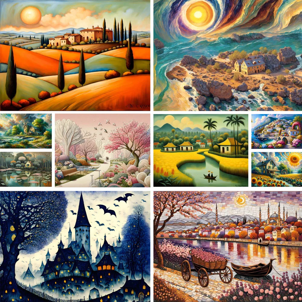 Landschaft Traumhaus vor gedruckt Kreuz stich Set Stickerei handgemachte Malerei Handarbeiten Nähen Wohnkultur Mulina anders – Detail 1