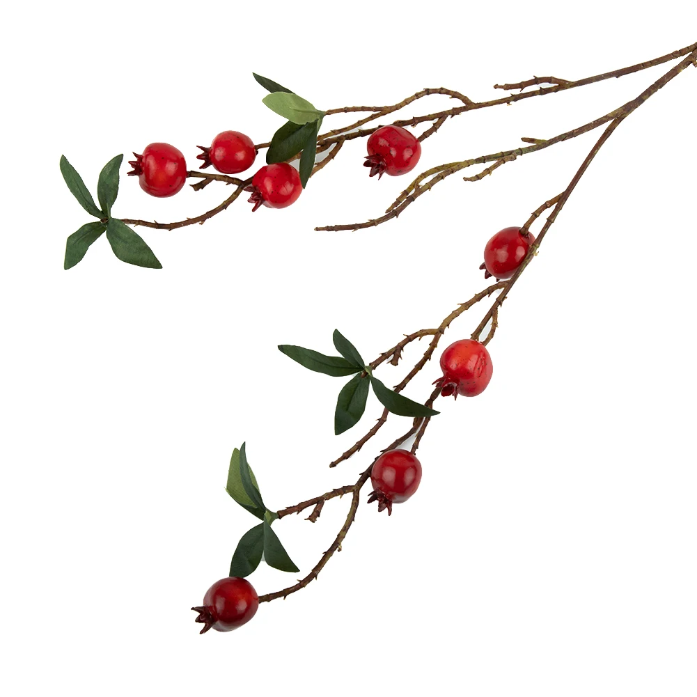 9-köpfe Granatapfelzweig mit Blättern, rote künstliche Früchte, Blumen für Hochzeit, Party, Tabel, Dekoration, Zuhause, Geburtstag, Dekoration – Detail 3