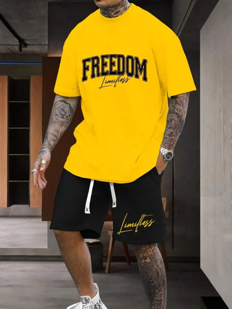 Two-piece Set New York Letter Print Men's Short Sleeve And Shorts Set Everyday Casual Men's T-shirt Street Fashion Sports Shorts 5