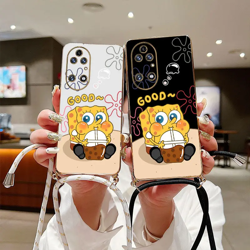 

Yellow Baby Crossbody Lanyard Silicone Phone Case For Huawei P50 P40 P30 P40 Lite P20 Pro Nova 10SE 9SE Mate 50 40 30 Pro Cover