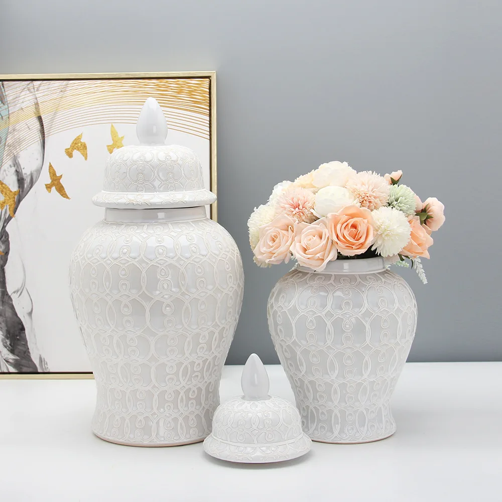 Nordic White flower vase Home Living Room Decoration Ceramic General Jar Tea Seal Jar Ceramic Storage Jar home decoration 2