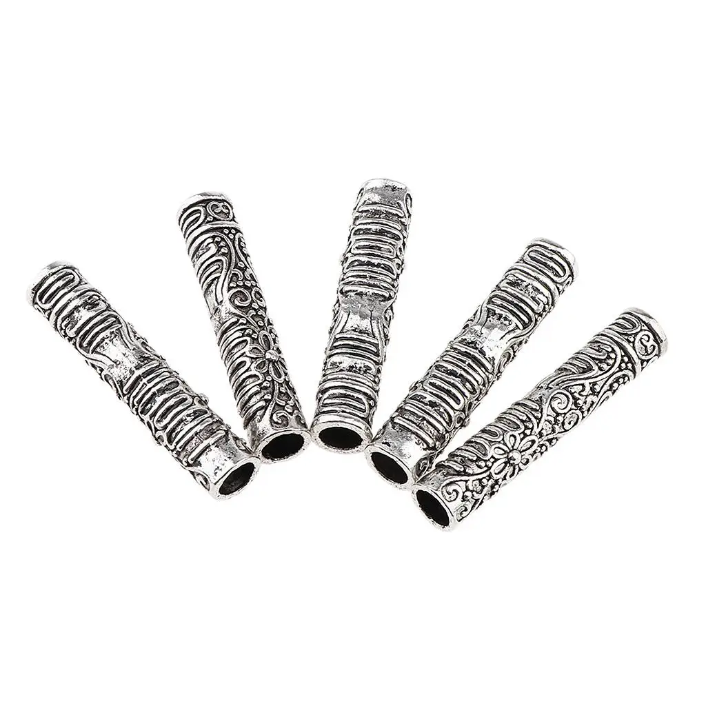 Vintage 5 Pieces Dreadlocks Metal Hair Cuffs Hair Braiding Beads Long Tube Accessory for DIY Hairstyle Braids Ponytail hair braiding tool
