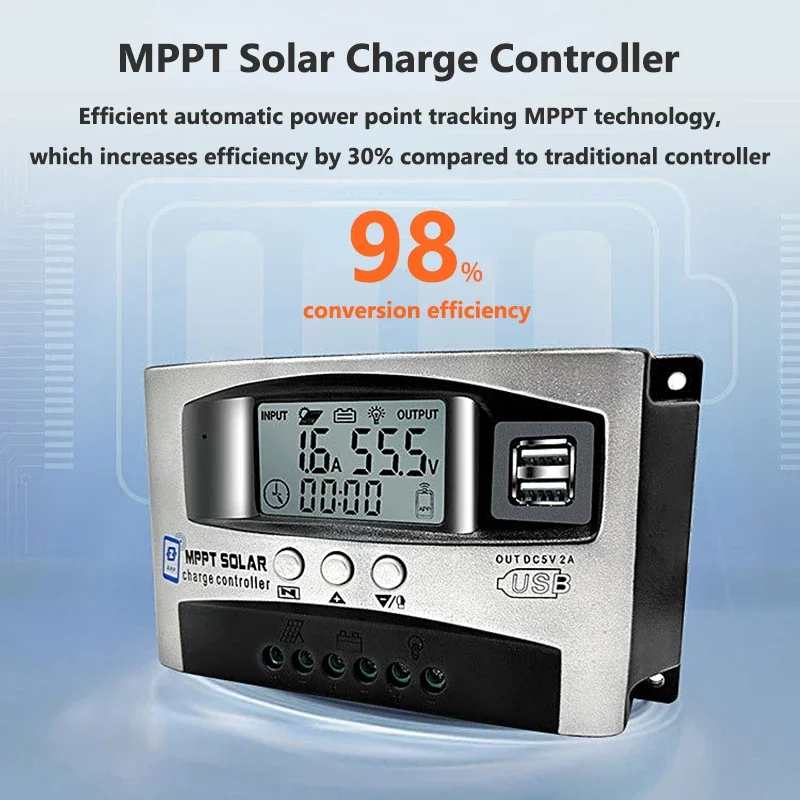 MPPT 10A 30A 40A 50A 60A Solar Charge Controller 18V~150V Input Step-down Charging 12V 24V 36V 48V 60V Auto Bluetooth Regulator solar battery charge controller