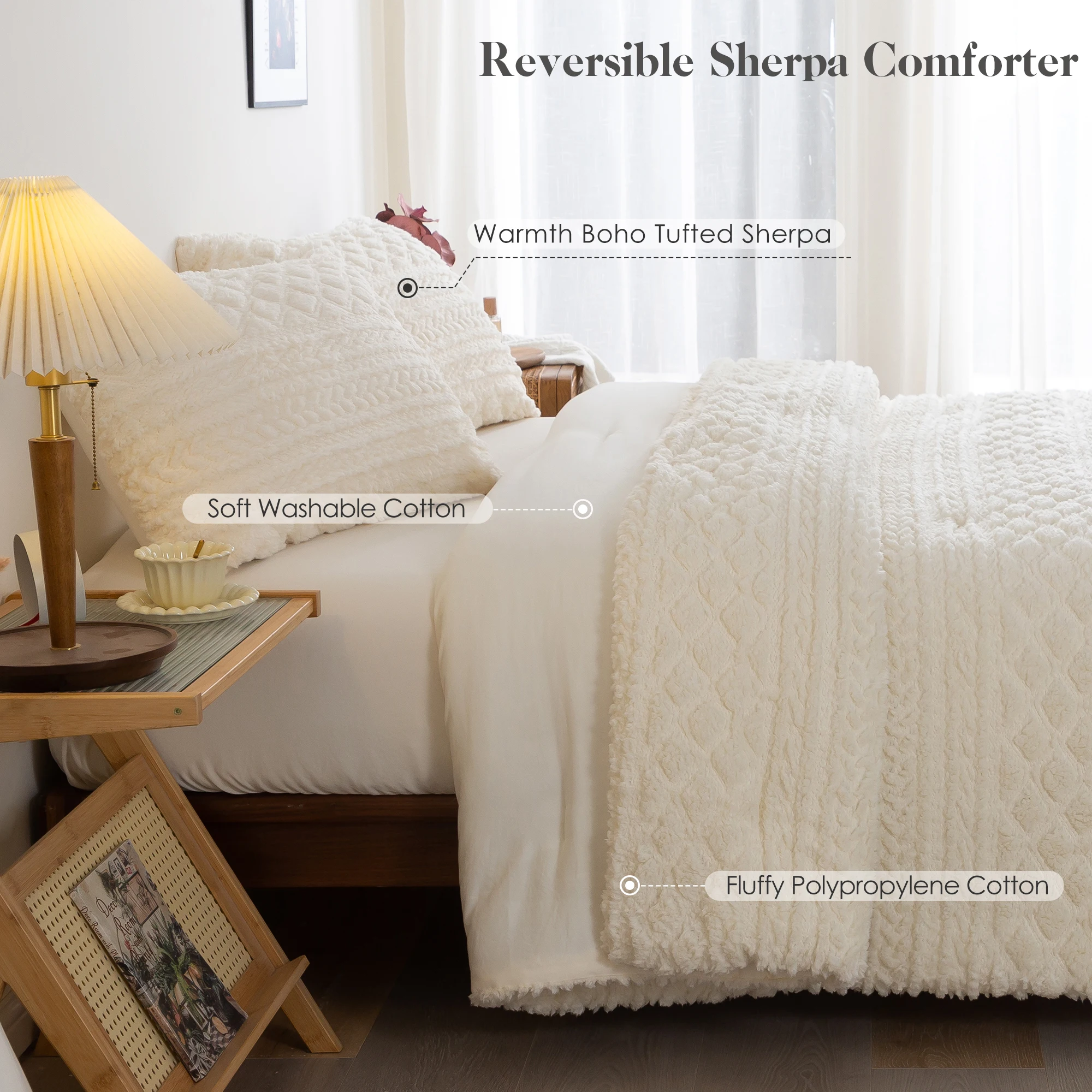 

Fluffy Warm Sherpa Comforter Set Twin Bed, Boho Tufted Ultra-Soft Thick Twin XL Size Shabby Plush Bedding Down Comforter Sets