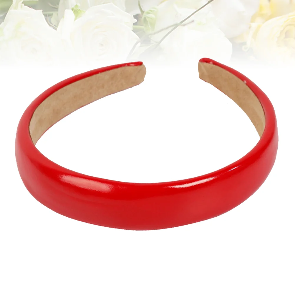 

Solid Color Wide-brimmed Headbands Non-slip PU Hair Band Hair for Women (Red)