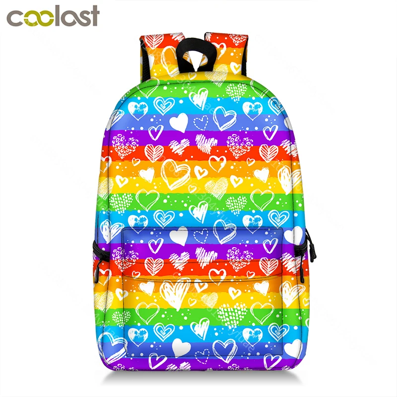 Cute boys girls school bags kids Waterproof bookbag rainbow and loving heart schoolbag woman travel backpack Laptop bag
