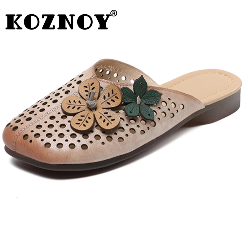 

Koznoy 2cm Women Moccassin Novelty Ethnic Summer Round Toe Genuine Leather Hollow Comfy Soft Soled Flats Loafers Oxfords Shoes
