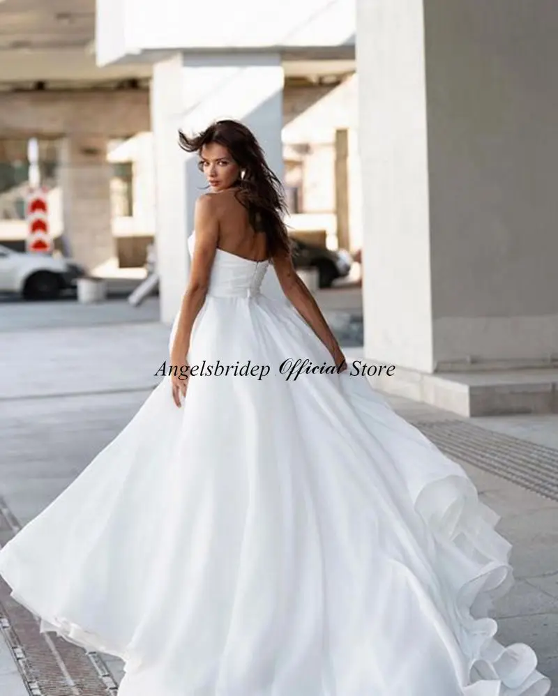Angelsbridep 2023 Aso Ebi Organza-line suknie ślubne na szyję Zip luksusowe cekiny suknie ślubne Vestidos De Novia dla kobiet
