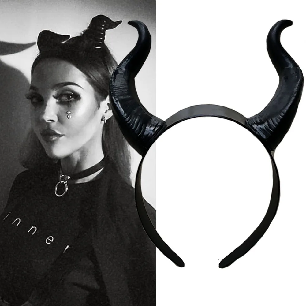 

Women Halloween Giant Bull Horn Headband Gothic Hair Dress Costume Hairband Props Cosplay