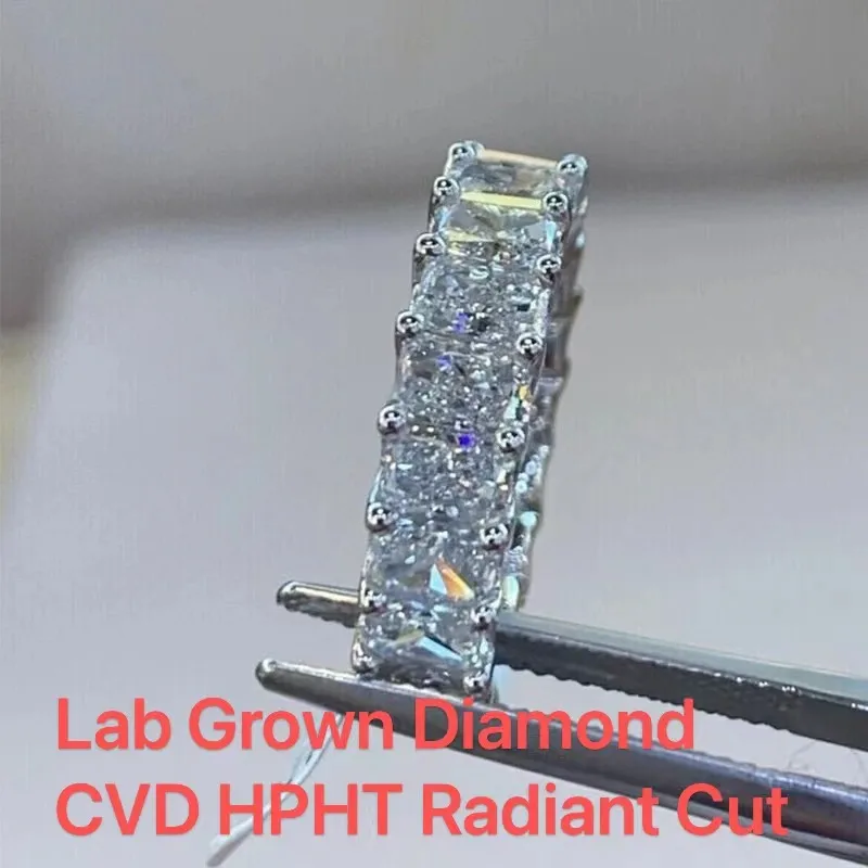 4Ctw Radiant Cut CVD HPHT Lab Created Diamond DEF Color VS-VVS Eternity Wedding Band 14K White Gold