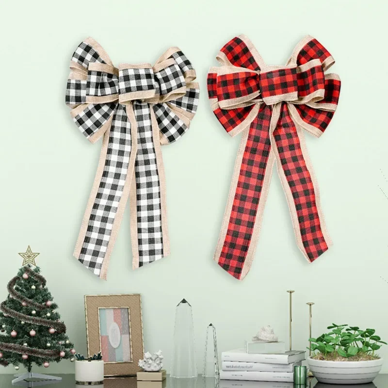 

Christmas Faux Hemp Bow Ribbon Faux Hemp Black and White Check Bow Red and Black Check Bow