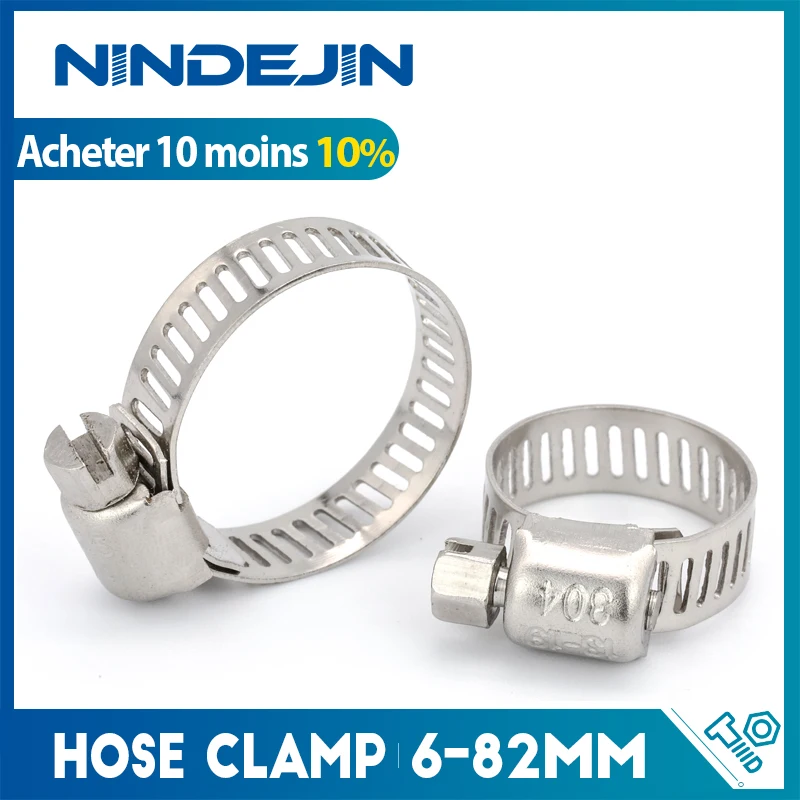NINDEJIN 3-10 pièces collier de serrage réglable 6-311mm en acier inoxydable engrenage à vis sans fin clip de tuyau serrure de tuyau pour la plomberie de tuyaux d'eau