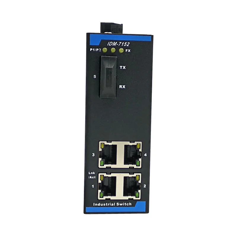 

IDM-7152 5-портовый промышленный переключатель 1 Оптический 4 100M коммутатор начального уровня 12 В 24 в DIN-рейка
