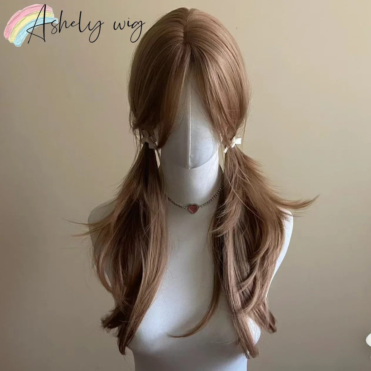 Light Brown Wig Female Headband Body Honey Brown Wavy Rose Hair Net Models in French Bangs High Level Simulation Hair Wig 가발