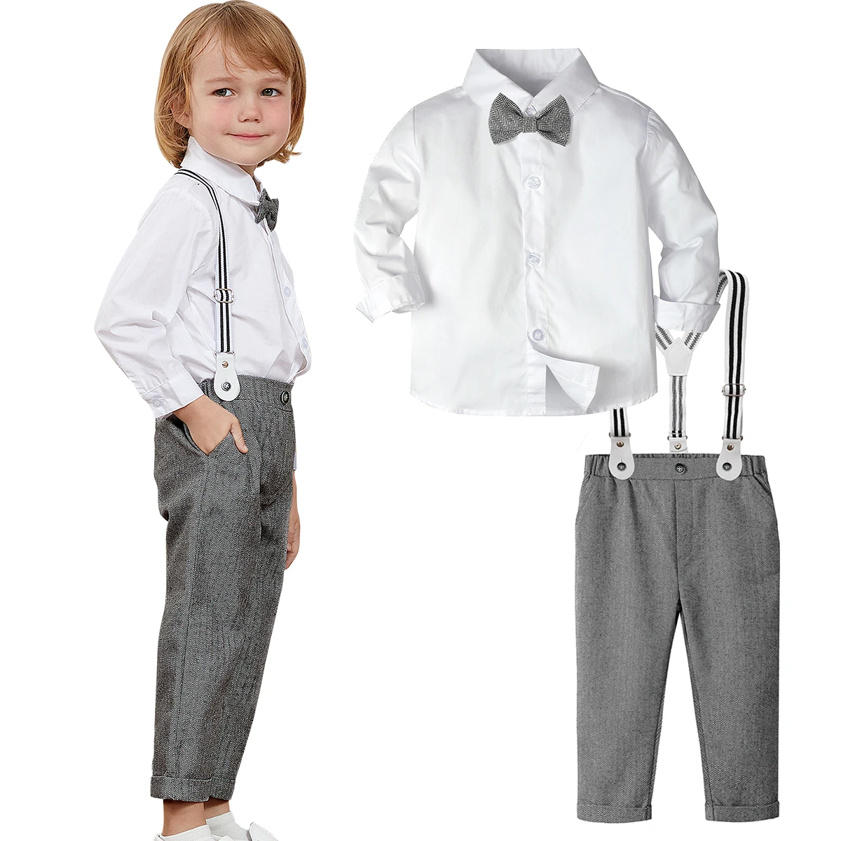 Toddler Boys Suits Suspenders Gentleman Formal Dress Ring