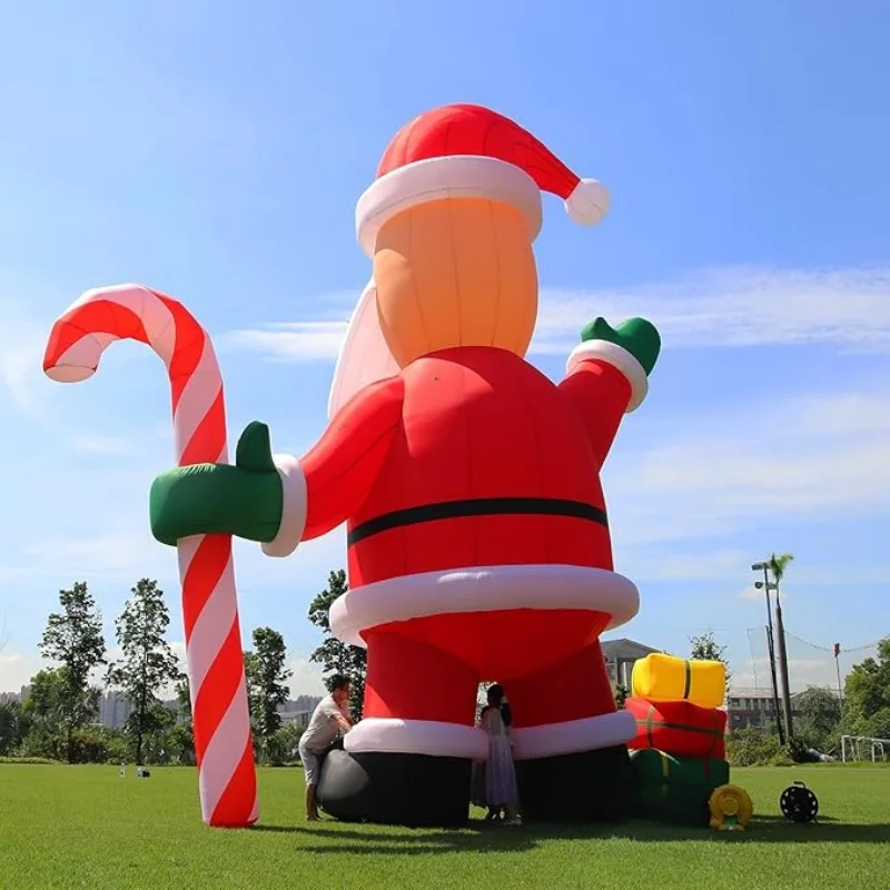 26FT Christmas Inflatable Santa Claus with Cindy Cane & Gift Boxes, Outdoor Blow Up Giant Santa Inflatable Christmas Decoration 2