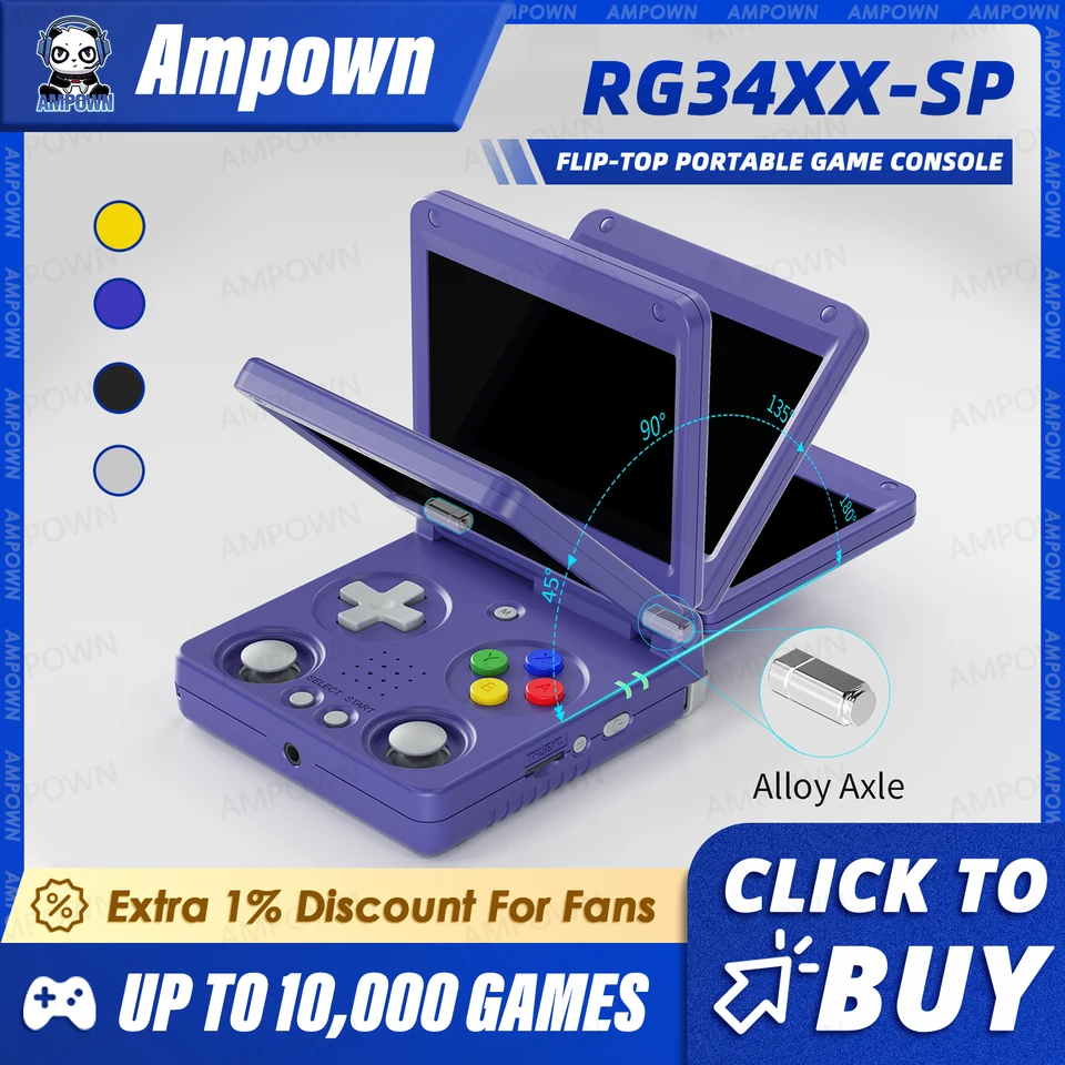 Anbernic RG34XXSP Flip Handheld Game Console 3.4'' IPS Screen TV
