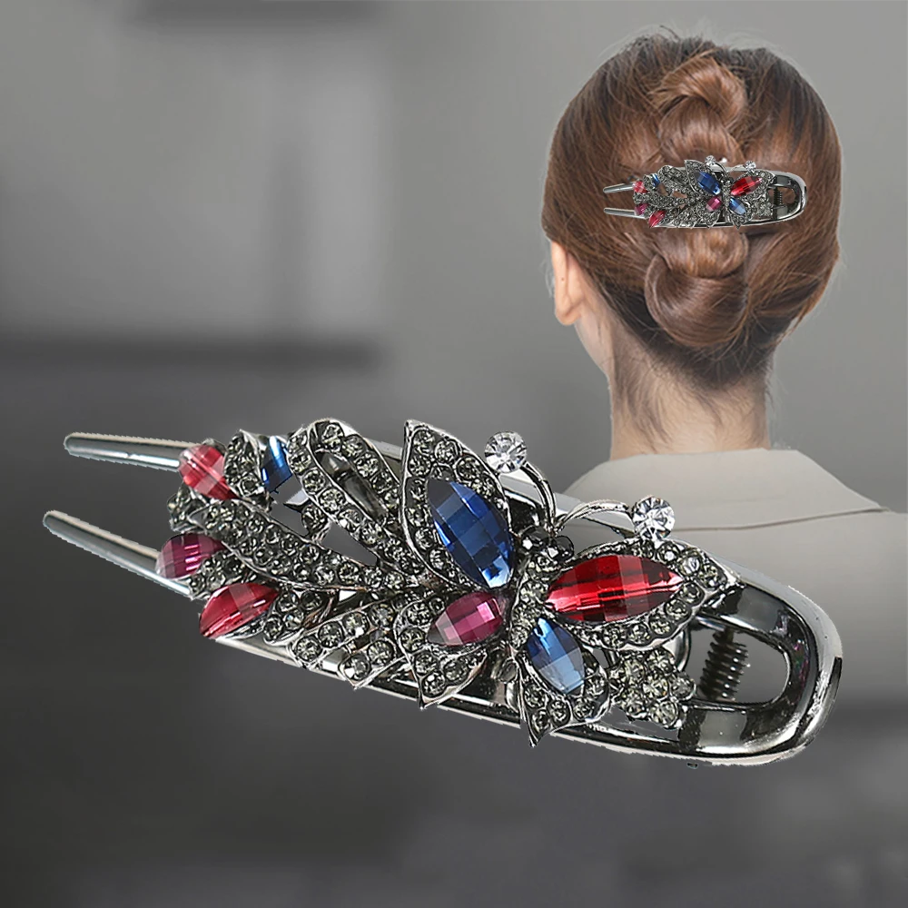 Female Hairgrip Rhinestone Flower Duckbill Hair Clip Claw Barrettes Vintage Butterfly Hairpin Ponytail Hair Accessories Headwear diamond acetate flower hair claw creative cartoon cherry rhinestone hair clip grab clip headdress shark clip female