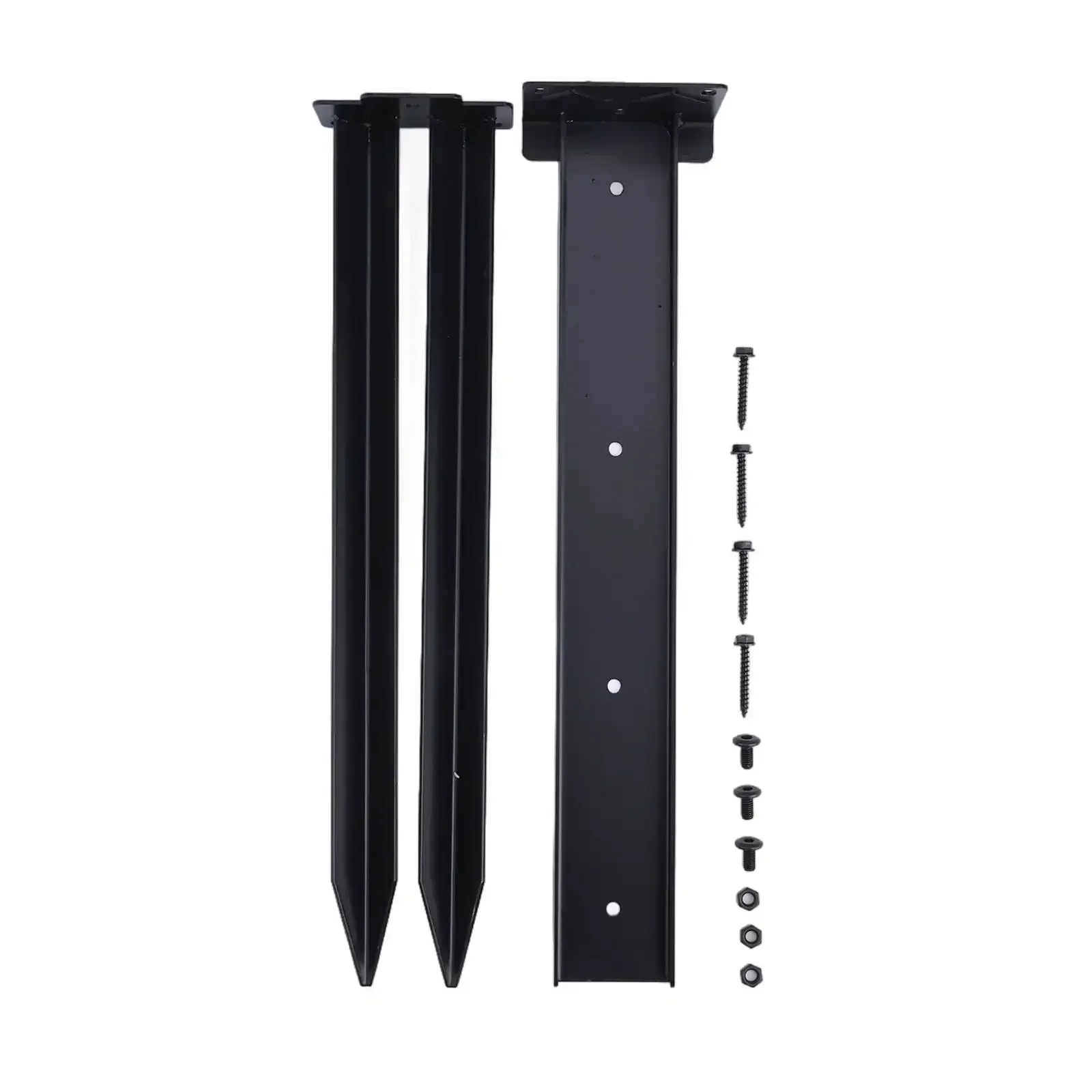Kit Kit, Fence Post Anchor Repair Kit 2pcs Along With Reinforced Steel Piles Approx.15.6*15.7*2.4*2.2 Inches Black Bracket