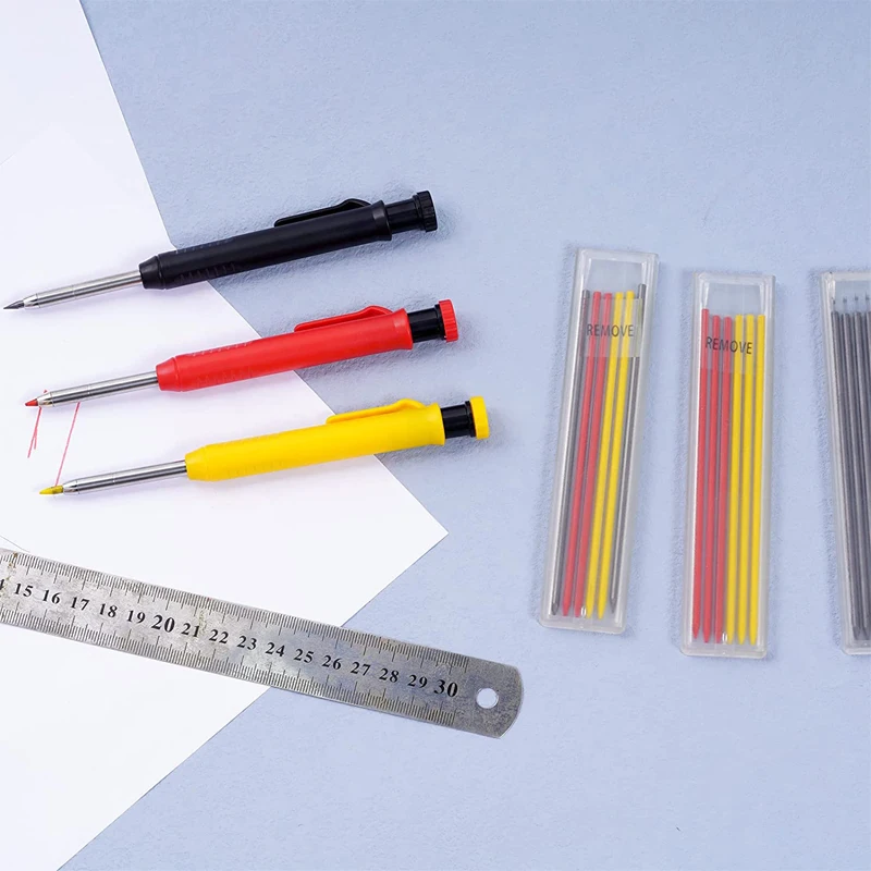 Solid Carpenter Pencil Set with 6 Refill Leads Built-in Sharpener Mechanical Pencil Marking Tool Kit for Woodworking Architect 3