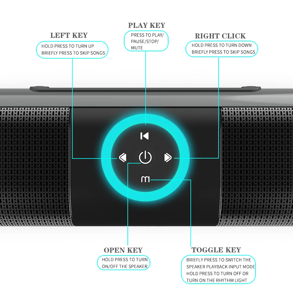 An upgraded wireless Bluetooth soundbar diagram showcasing superior sound quality.