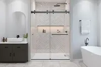 Rameless Shower Door , 200 56.5-60" W x 78" H Twinglide Frameless Shower Door w/ 3/8" Clear Tempered Glass (Matte Black) 1