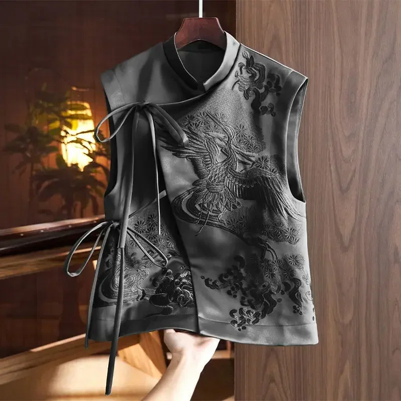 Chinese Style Top Women Tang Clothes Embroidery Phoenix Flower Qipao Lady Vest Vintage Clothing Casual Carnival Dress Up Party