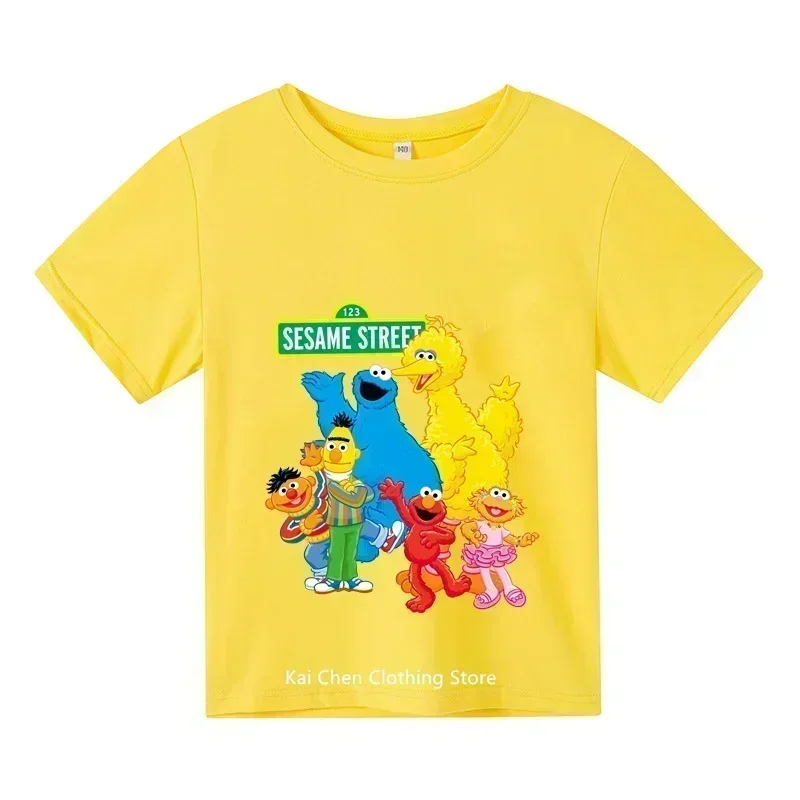 Kids Summer Short Sleeve Girls & Boys T shirt The Sesame Street Elmo Cartoon Print Children's T-shirt Funny Baby Clothes 2