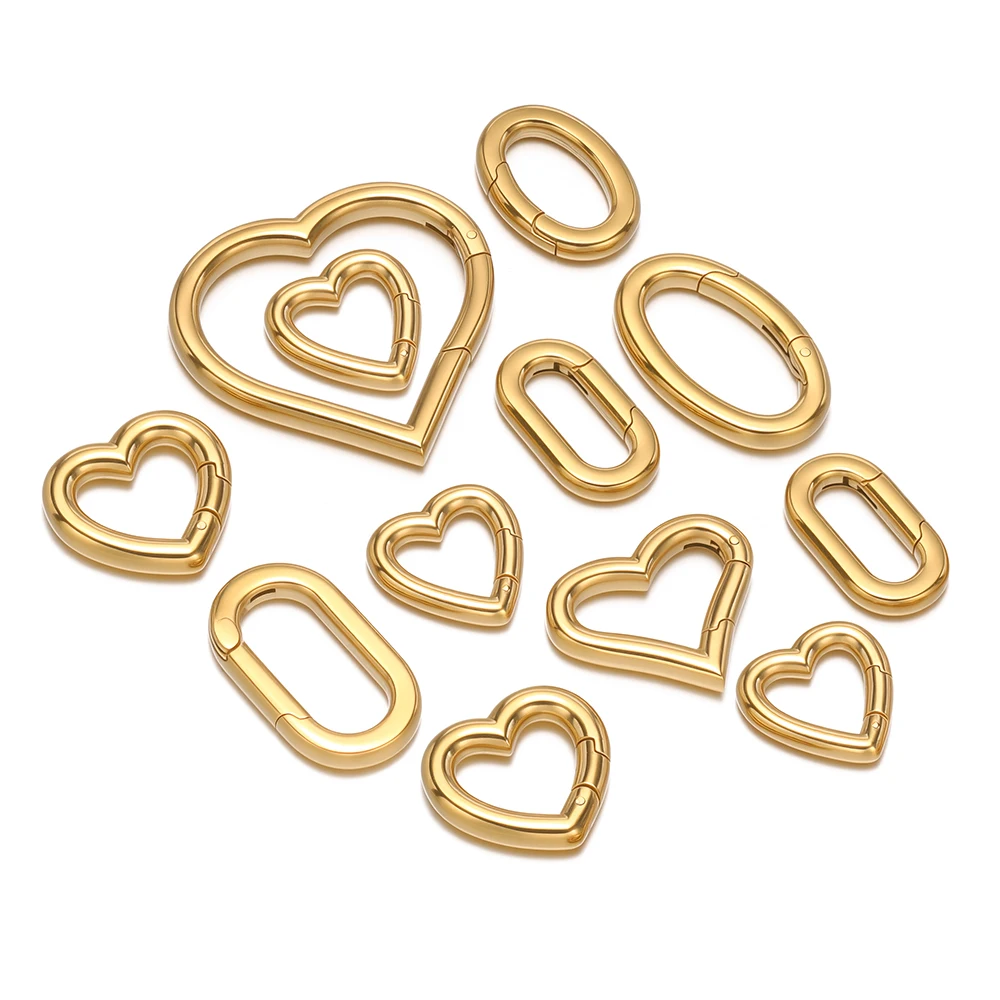 2 stücke Gold Farbe Edelstahl Herz Frühling Verschlüsse Oval Schlüssel Ringe Tasche Snap Haken Schlüssel Ketten Offene Schnallen DIY schmuck Machen – Detail 3