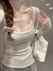 Pure Desire Sle Long Sve Knitted Lace Hollow out Hook Flower Square Collar Women's Inner Wear Sexy Lace  Dr