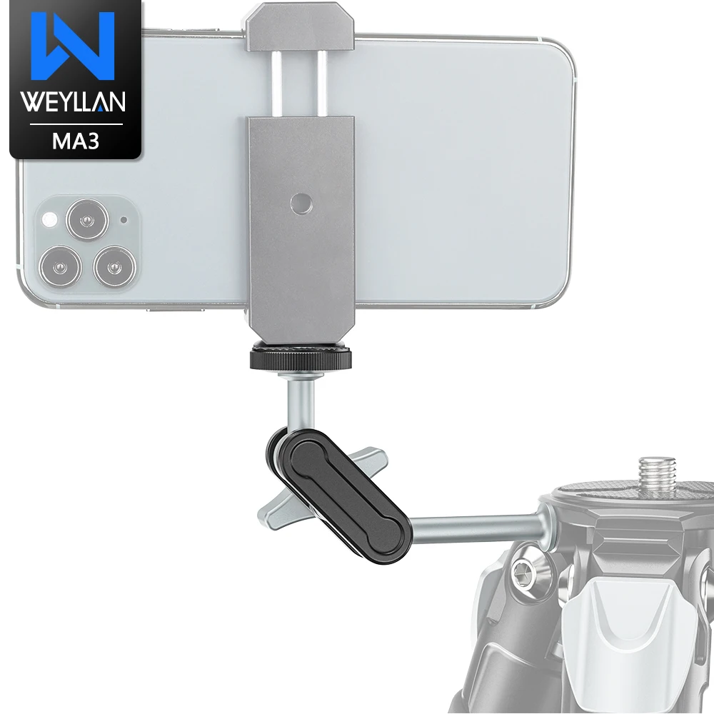 Magic Arm and Universal Phone Clamp Adapter Clip Mount 1/4 Inch Screw for Mounting LED Flash DV Video Digital SLR Camera