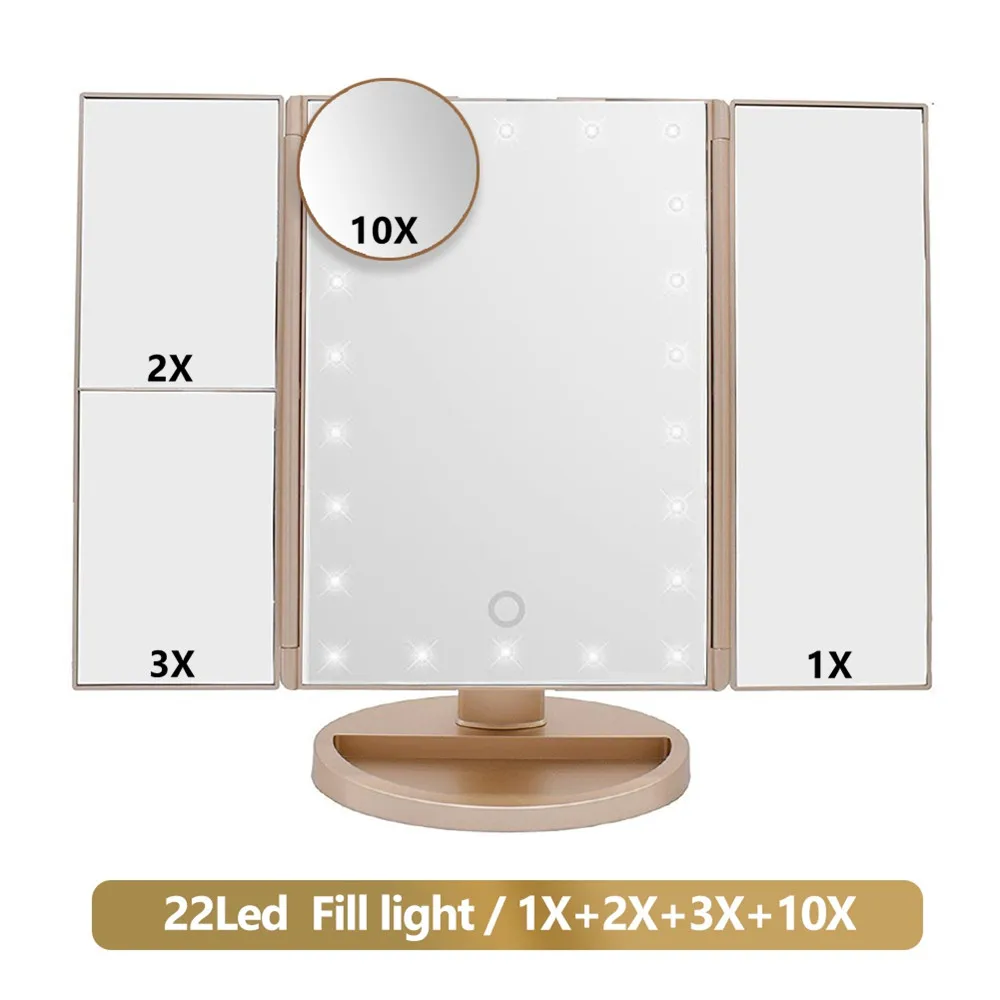 

Foldable Makeup Mirror With LED Light 3 Folding 1X 2X 3X Desktop Vanity Mirror Dimmable Rotatable With Touch Switch LED Mirrors
