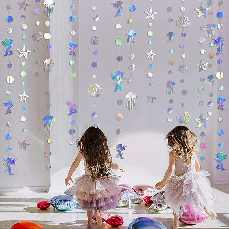 

4.5m Mermaid colorful Bubble Garland Hanging Starfish Jellyfish Paper Garlands Mermaid Party Under The Sea Birthday Party Decor
