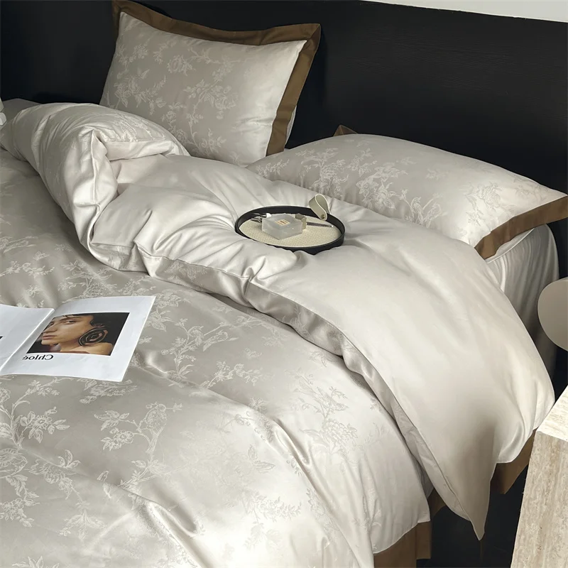Svetanya Lyocell Cotton Bed Linens Jacquard Bedding Set Sheet Pillowcase Quilt Cover Ru Queen King Size 4