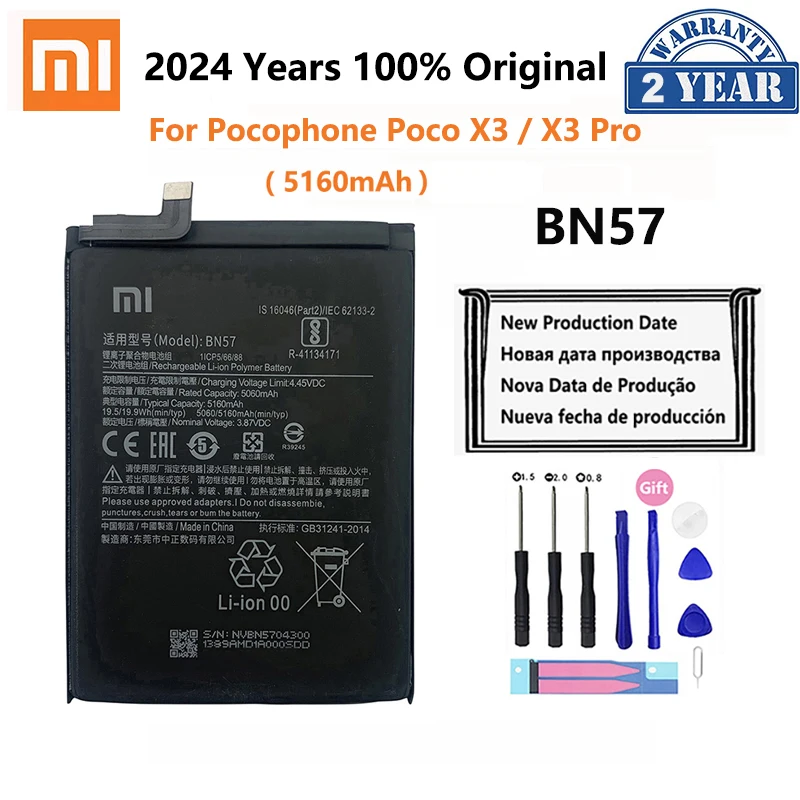 Batterie de téléphone d'origine pour Xiaomi Pocophone, remplacement 24.com BatBR, casque bery Pro X3Pro, BN61, BN57, 100% mAh, 6000
