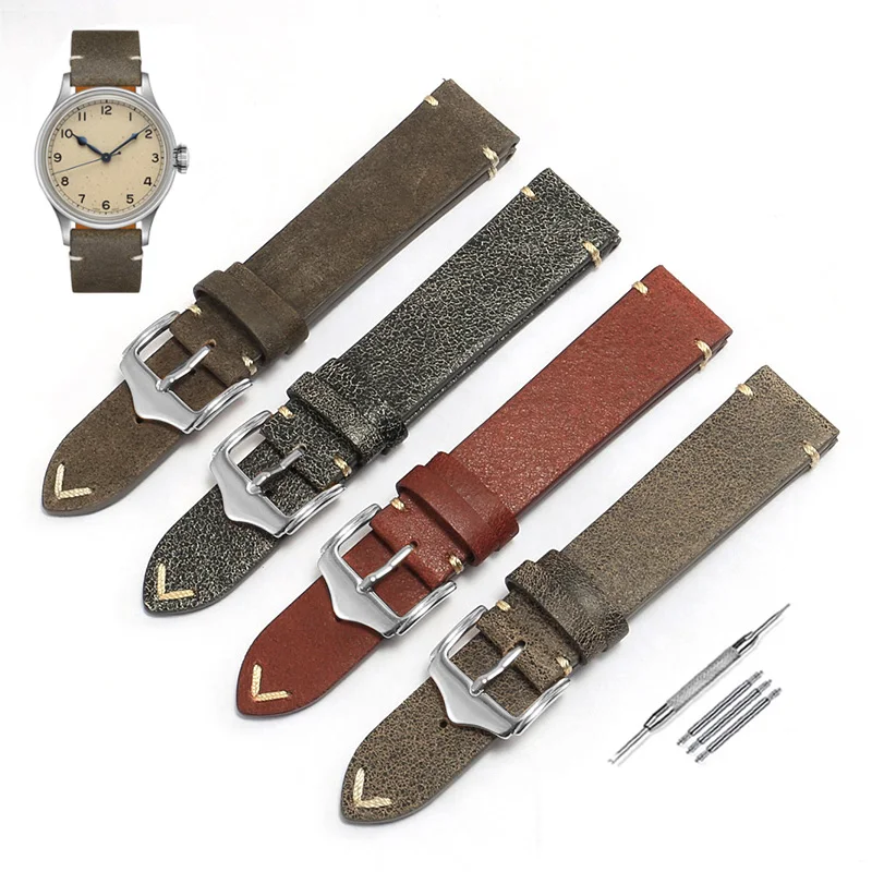 Peiyi 18 20 22Mm Cinturino Di Ricambio Vintage In Vera Pelle Smerigliata Uomo Donna Adatto Per Longines Dw Mido