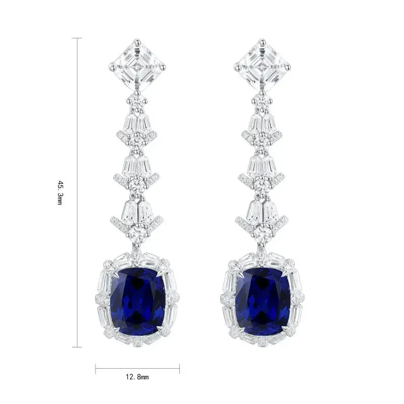 

RUIF 2024 New S925 Silver Cushion Shape Lab Sapphire Earrings White Simulated Diamond CZ Gemstone for Women Jewelry