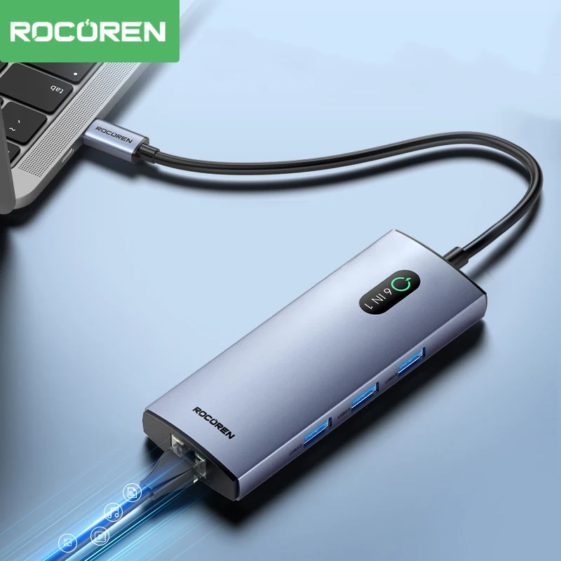 Rocoren 6 in 1 USB C Hub RJ45 4K@30Hz USB 3.0 Splitter PD 100W Type C Dock Station For Macbook Air Pro Samsung Xiaomi Laptop PC Best Sellers In Phones Accessories