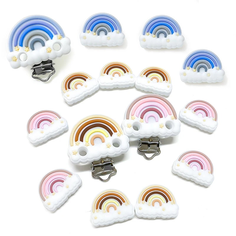 5/10pcs Rainbow Silicone Pacifier Clip Molar Bead DIY Pacifier Chain Accessories pacifier clip,pacifier chain,pacifier accessories,teether clip,teething beads,baby silicone accessories
