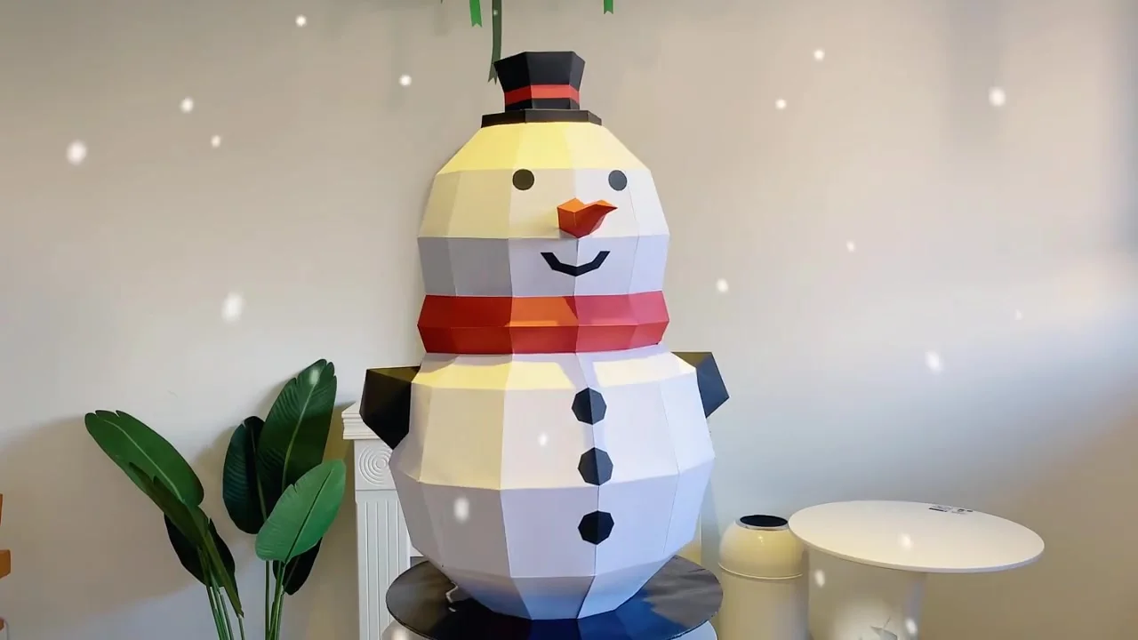 大型クリスマス雪だるま紙モデル,100cm,低ポリ,部屋の装飾