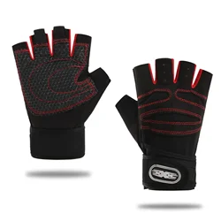 Unisex Fingerless Gym Gloves with Wrist Support for Weight Lifting and Fitness (Red)