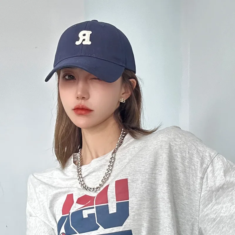 Large Head Circumference Baseball Cap Men's and Women's Dome Hat Soft Top Cap 60/65cm Sun Protection  Letter R Hat Adult Caps 3