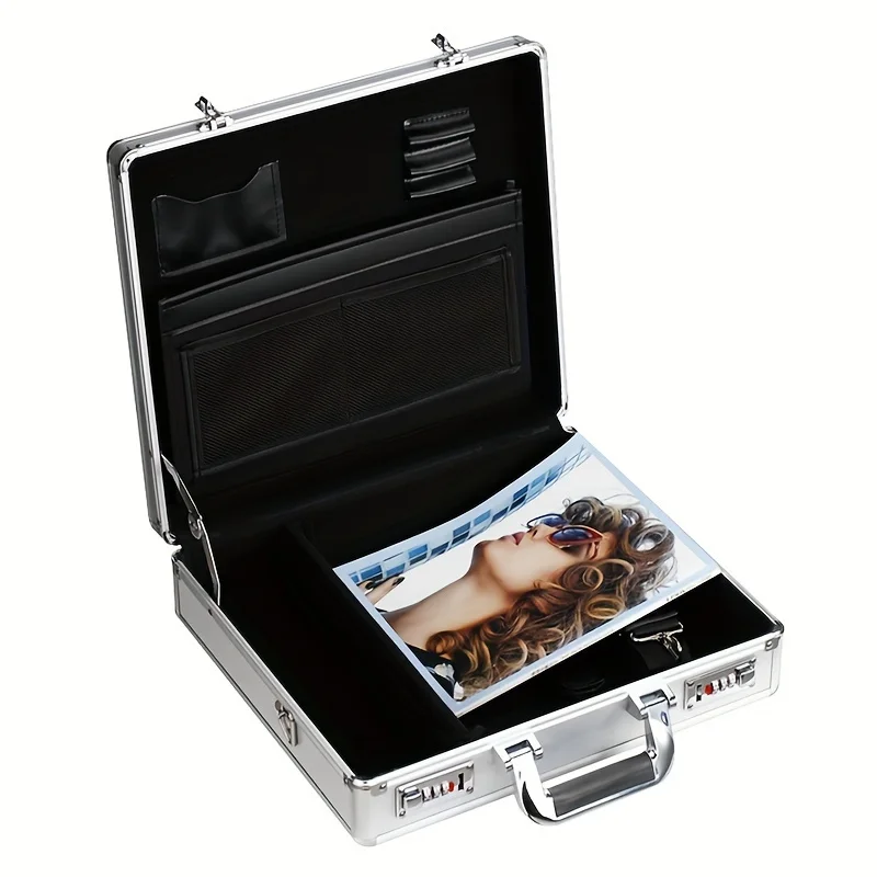 Portable Password Aluminum Alloy Toolbox File Storage Multi-slot Storage Box With Shoulder Strap Lockable