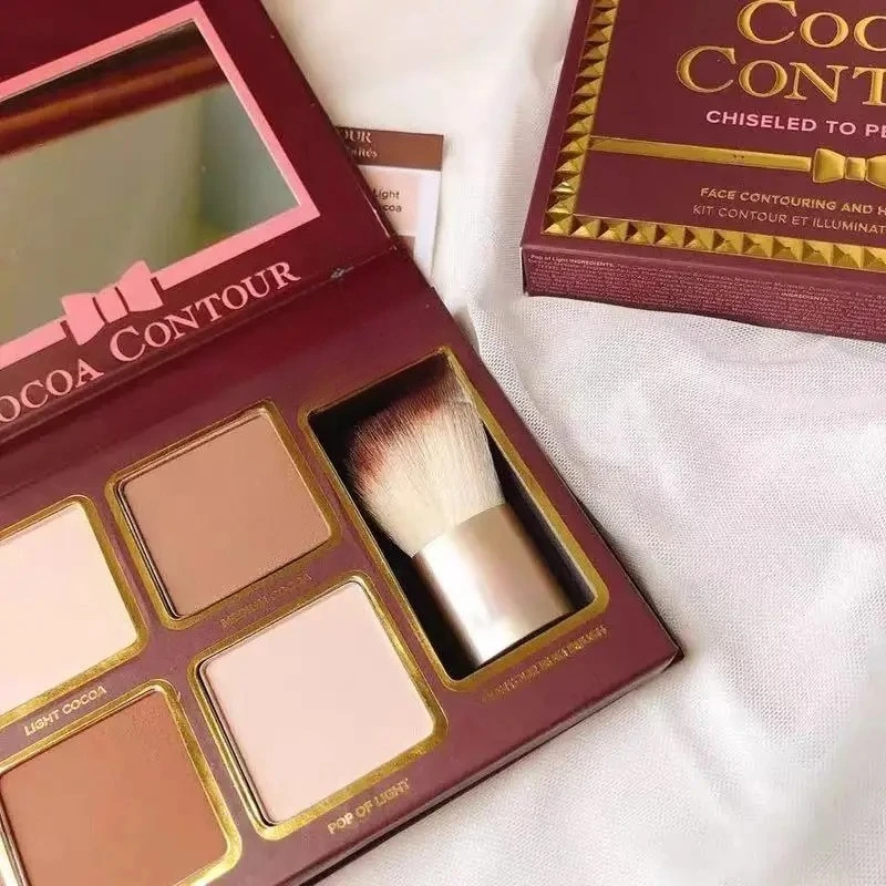 Nuova Polvere per Trucco in 4 Colori, Contorno Viso al Cacao con Pennello - immagine 2