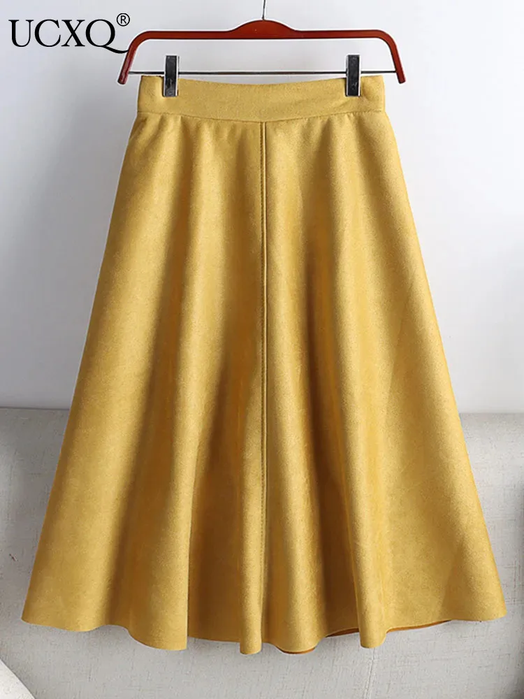 

UCXQ Deerskin Velvet Half Skirt For Female New Fashion Solid Color Elastic Loose Waist A-line Skirts 2024 Spring Autumn 23A7117