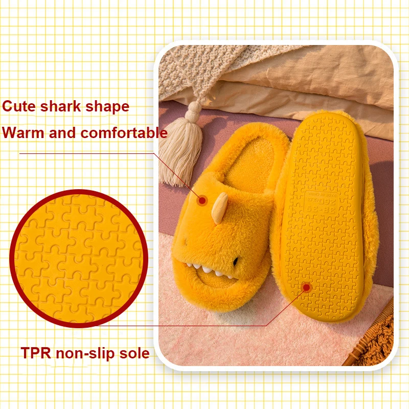 Shevalues Cartoon Plüsch Shark Hausschuhe Für Frauen Männer Winter Weiche OpenToe Hause Schuhe Frauen Innen Haushalt Warme Baumwolle Hausschuhe – Detail 5