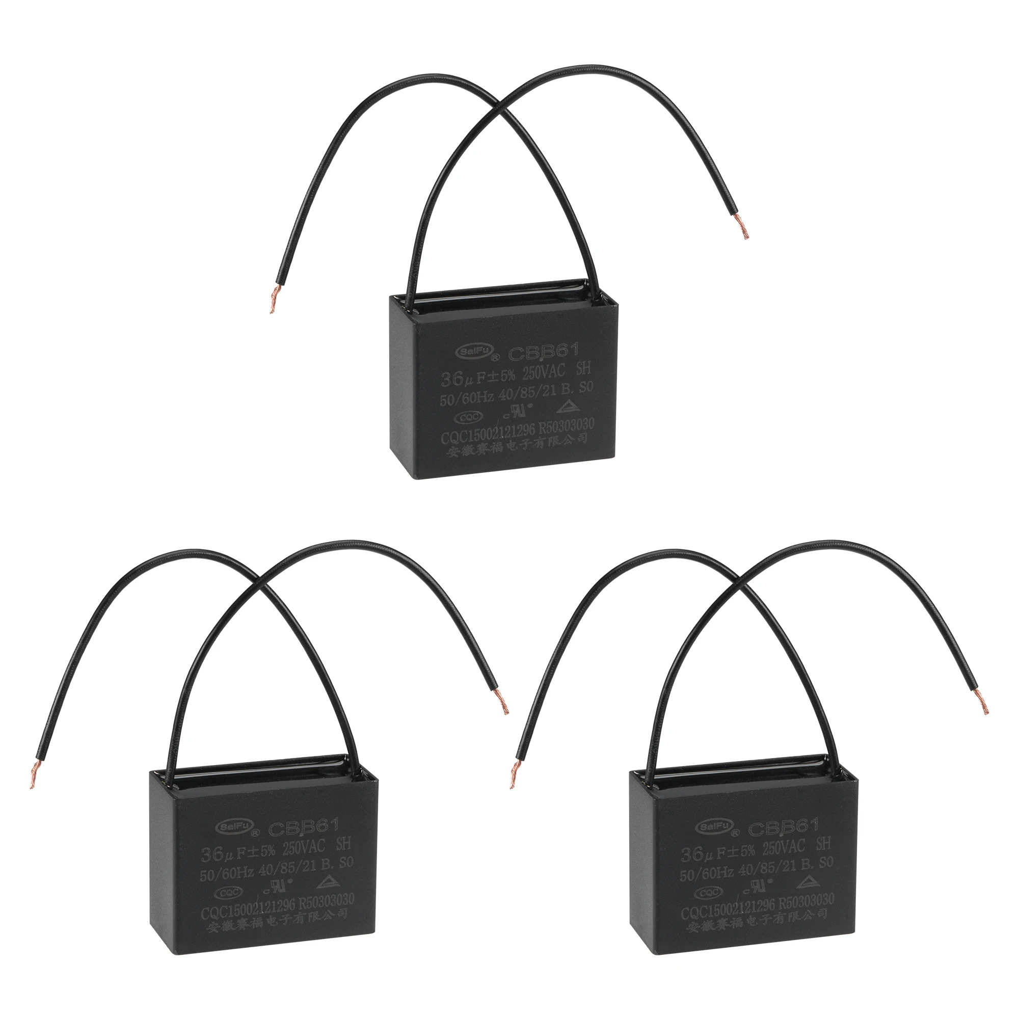 3Pcs 4uF-36uF Ceiling Fan Capacitor 250V AC 2 Wire Metallized Polypropylene Film Capacitor for Electric Fan Pump Motor Generator