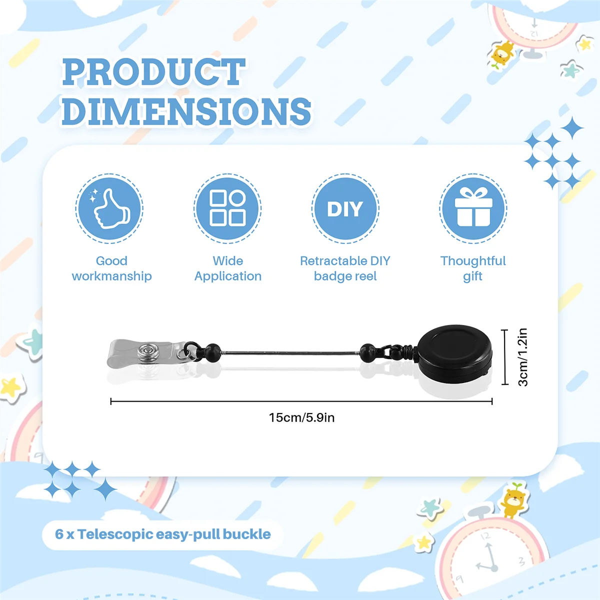비즈 개폐식 배지 릴 클립 거치대, 클립 주얼리 DIY 선물, 간호사 및 교사 사무용품, 6 개